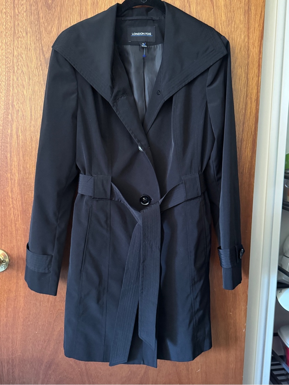 London Fog Black Belted Trench Coat Medium NWOT